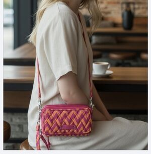 Vera Bradley Pink and Orange Quilted Crossbody , Shoulder Bag
